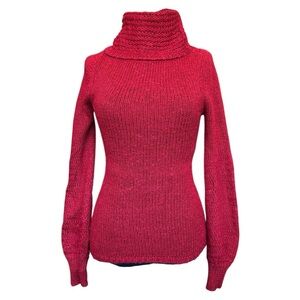 Anthropologie Moth Red Alpaca Blend Cowl Neck Sweater Balloon Sleeve Size Small